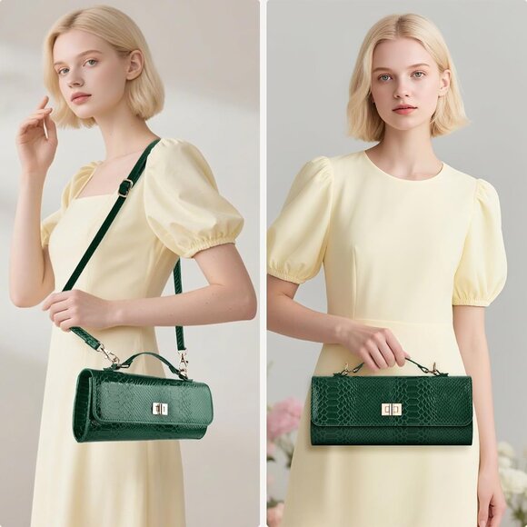 Women's Green Cocktail Formal Evening Crossbody Shoulder Strap Envelope Bag - Picture 7 of 7